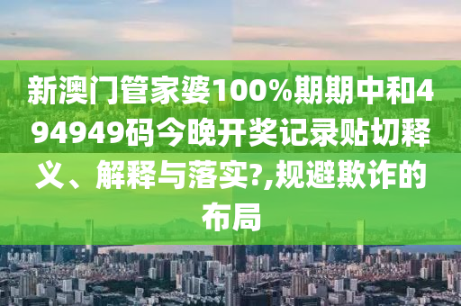 新澳门管家婆100%期期中和494949码今晚开奖记录贴切释义、解释与落实?,规避欺诈的布局